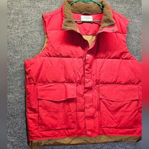 REI Cooperative Red Puffee Vest With Brown Sherpa Collar Size Xl Outdoor Hiking